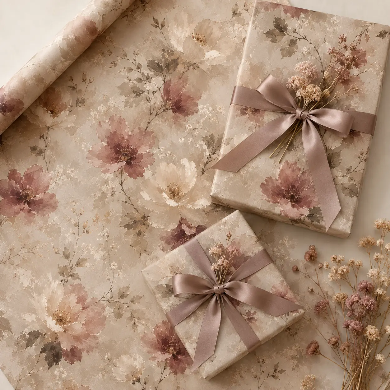 Vintage Mood Oil Painting Floral Gift Wrapping Paper Sheet - Elegant Muted Peony Flower Gift Wrap for Valentines Day Wedding Anniversary