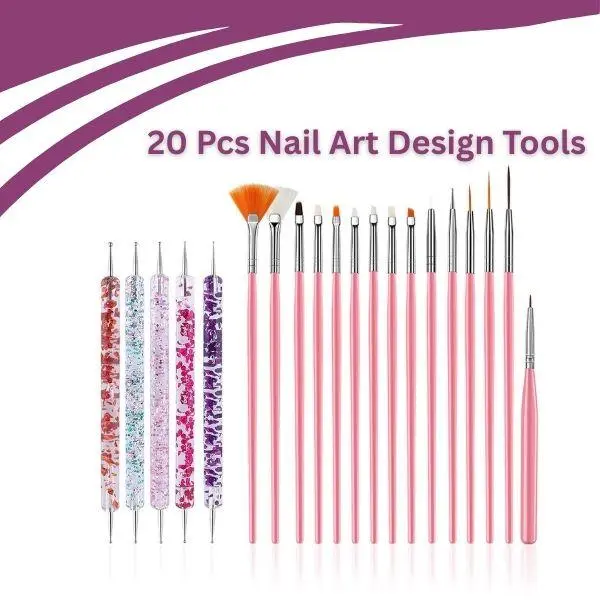 20-Piece Professional Nail Art Kit: Includes 15 Painting Brushes & 5 Double-Ended Dotting Tools for all your nail design needs.