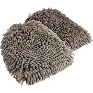 Absorbent Microfiber Car Wash Drying Mitts, 2 Pack, Gray, 10.44" L x 9.06" W
