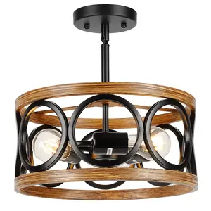 Farmhouse Semi Flush Mount Ceiling Light Fixtures, 3-Light Black Ceiling Light Rustic Light Fixtures for Hallway Entrance Kitchen Bedroom