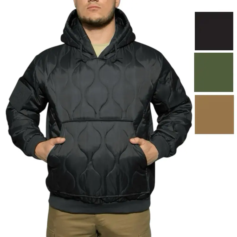 Rothco Men's Quilted Woobie Hooded Sweatshirt Jacket - Menswear Long Sleeve Casual Ribbed Knit Plain Tops, Warm Hoodie with Large Kangaroo Pocket (Black, Coyote Brown 1049)