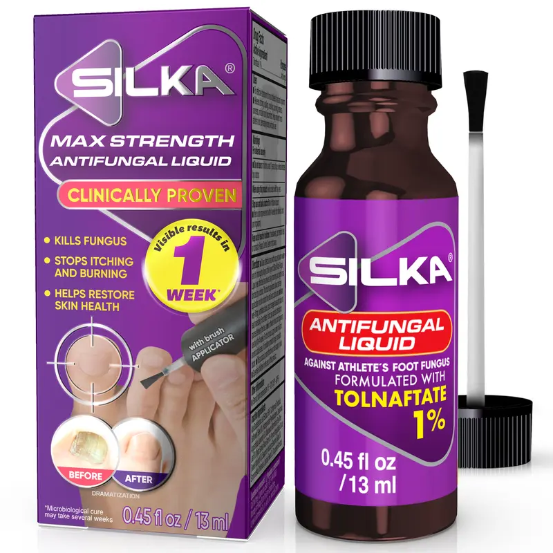 SILKA Max Strength Antifungal Liquid (1 Pack, 0.45 Fl Oz) - 1% Tolnaftate Fungus Eliminator, Brush Reaches Under & Around Nails, Aloe + Tea Tree, Lavender Relief, OTC Anti Itch, Clinically Proven to Treat Ringworm, Relieve Burning & Redness