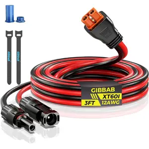 12AWG 3FT Solar to XT60i Cable, Gibbab 3 10 25FT Solar Panel Connector to XT60i-F Adapter Extension Charging Cable Caps for Portable EcoFlow River Delta Anker SOLIX Power Station Generator Battery RV