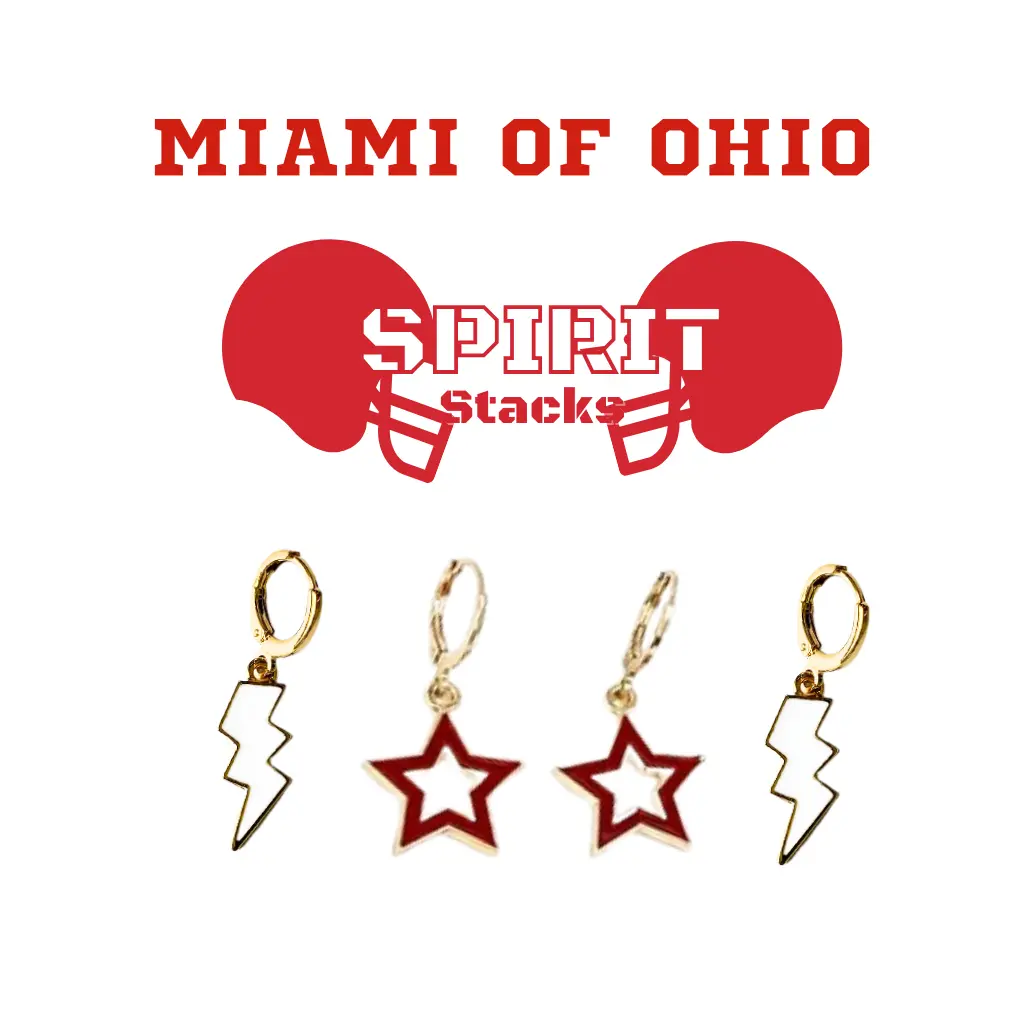 Redhawks Spirit Earring Stack  for Miami of Ohio Gameday
