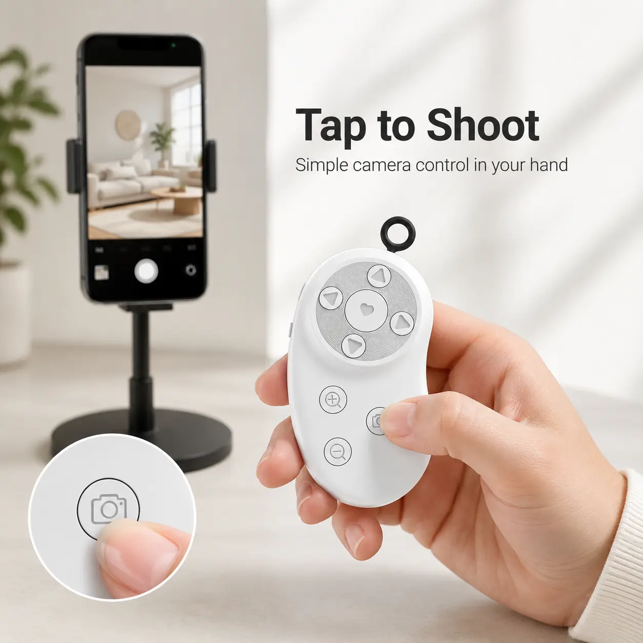 Portable Bluetooth Camera Remote Control, Rechargeable Wireless Selfie Shutter Clicker for iPhone Android, Hands-Free Photo Remote for Teachers, Students, Travel, Parties & Halloween Selfies