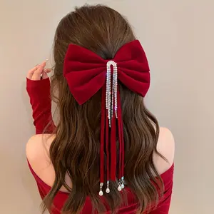1pc Elegant Sparkling Rhinesne Faux Pearl Bowknot Hair Clip with Tassel - Glamorous Hair Decoration for Women, Daily Wear, Party, Wedding - Easy  Use, Comfortable, Stylish Accessory