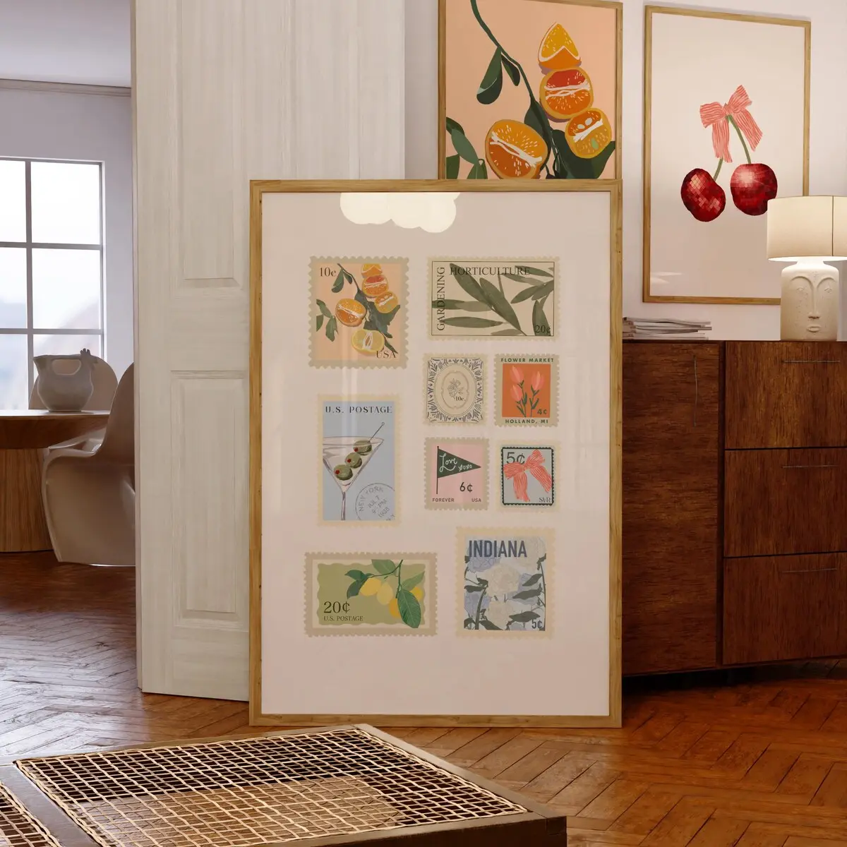 Vintage Postage Stamp Wall Art – Travel Stamp Collage Print, Stamp Collection Poster, Retro Room Decor, Unframed