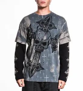 Affliction Men's Long Sleeve Shirt Cross 2fer