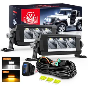 Nilight LED Light Bar with Amber DRL 2 PCS 15 W 5.3 Inch Single Row 1680 LM Anti-Glare Spot Offroad Slim Driving Lights IP68 w/ 16AWG DT Wiring Kit for Pickup Truck SUV ATV UTV Boat 4x4 Jeep