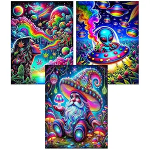 3-piece neon psychedelic diamond painting set - Alien Secret Realm series - Handmade DIY decorative painting