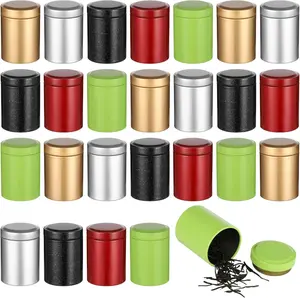 25 Pcs Metal Tea Tin Canisters, Small Airtight Storage Containers with Lids, Round Portable Loose Leaf Tea Canisters, Small Travel Spice Candy Coffee Boxes