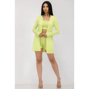 HH695R-SL - 3 PC TUBE TOP AND CARDIGAN SET