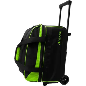 Pyramid Prime Double Roller 2 Ball Bowling Bag with Large Separate Compartment for Bowling Shoes (Up to US Mens Size 16) or Accessories, Locking Handle - Extends to 40"
