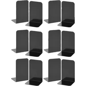 12-Pack Heavy Duty Metal Bookends for Shelves Non-Slip Steel Book Organizers for Office & Home Use Minimalist L-Shape with Rounded Edges Electrostatic Spray Black Paint