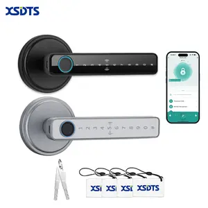 XSDTS Smart Door Lock with Fingerprint Keypad IC Cards & Keys Keyless Entry Electronic Lock Bluetooth App Control Biometric Handle for Home Office Security