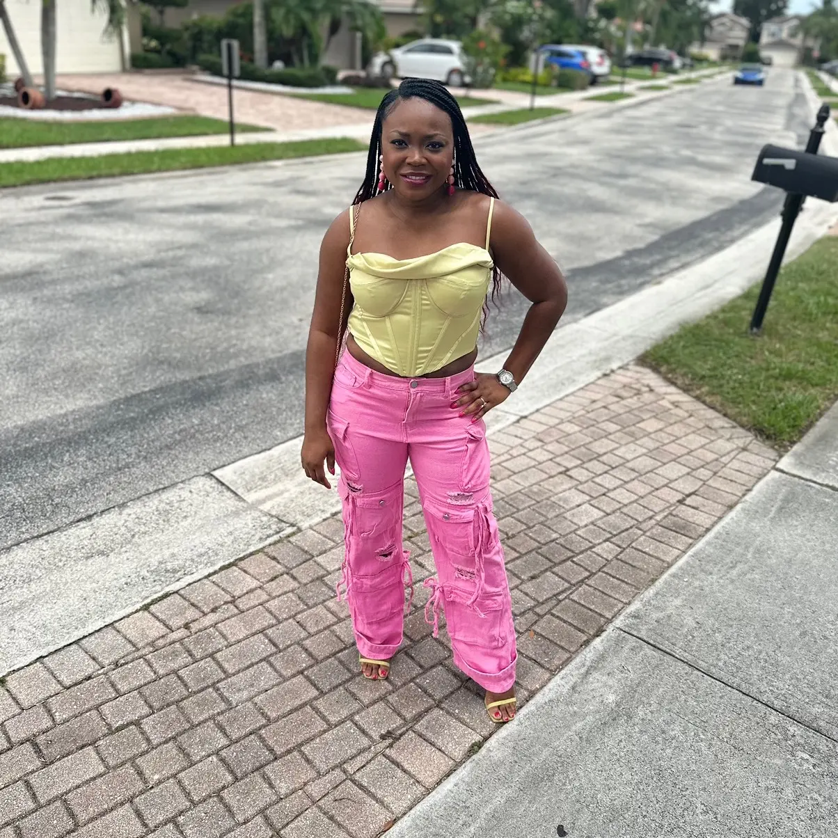 Pink Casual Cargo Jean Button Denim   Cargo Pants