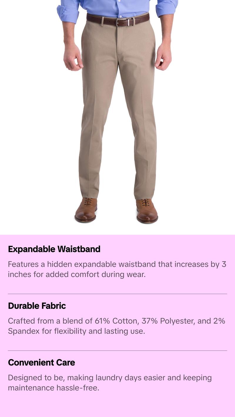 Haggar Men's Iron Free Premium Khaki Slim-Straight Fit Flat Front Flex Waist Casual Pant Medium Khaki 38 x 34