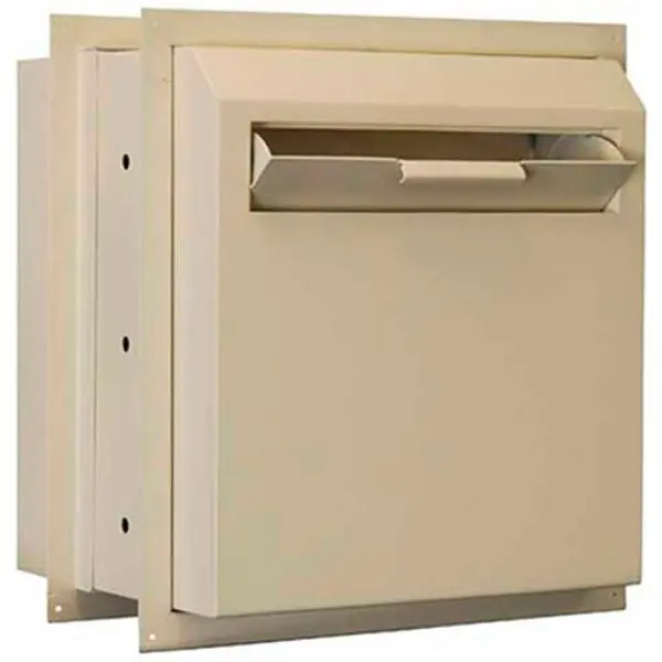 Protex Safe B1886729 Tubular Key Lock Locking Depository Drop Box, 14x12x15 in, Beige, Adjustable Wall Mount, Piano Hinge, Metal Baffle, Front Drop, Adjusts to Fit Through-Walls