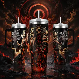 Kurama Nine-Tails Fox Tumbler, Naruto Shippuden Sage Mode 40oz Cup with Handle, Kyuubi Seal 20oz Stainless Steel Travel Mug, Anime Ninja Gift, Kurama Inspired Insulated Tumbler