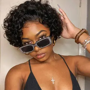 MYLOCKME 13x1 Pixie Cut Wig Transparent Lace Front Human Hair Wig Short Kinky Curly Bob Wigs Brazilian Human Hair Wigs For Women