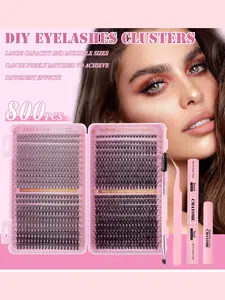 Natural Dense D Curl False Eyelashes Set, DIY Segmented Lash Extensions Kit, Perfect for Beginners, Weddings, Parties, Stage Makeup, DIY Lashes Cluster