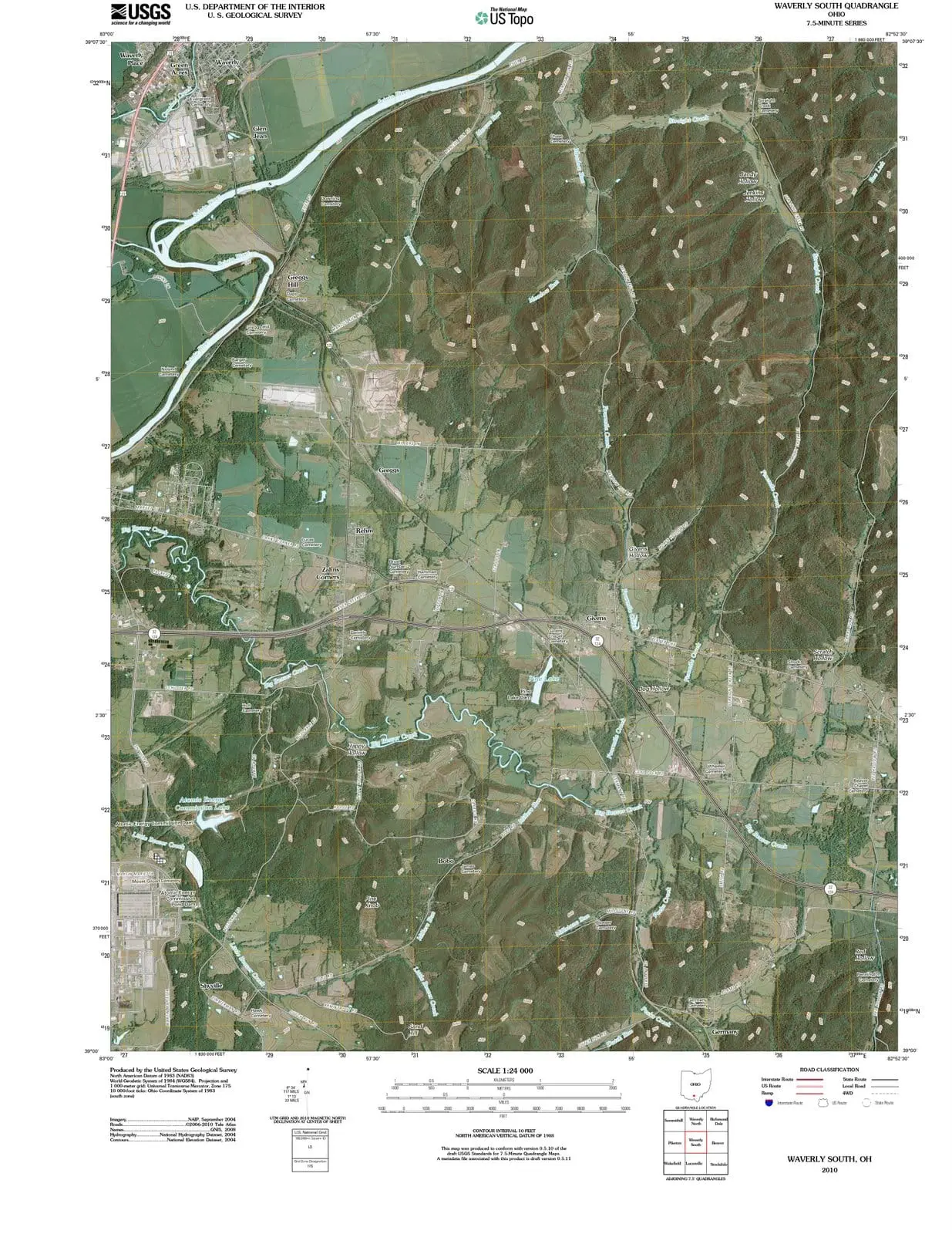 Waverly South Ohio USGS Topographic Quadrangle Map, 2010, 1:24000