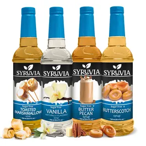 Syruvia Sugar Free Coffee Syrup Variety Pack – Toasted Marshmallow, Vanilla, Butter Pecan & Butterscotch – Gluten-Free, Kosher, 25.4 fl oz Bottles – Perfect for Coffee, Lattes & Desserts (4-Pack)