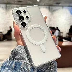 Magnetic Original Transparent Phone Case For Samsung Galaxy S25 S24 S23 S22 S21 Plus Ultra FE Edge Magsafe Clear Cover