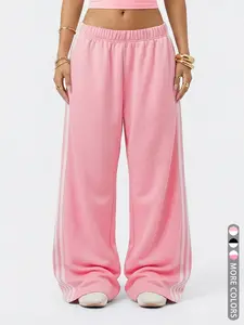 Women's Striped Wide-Leg Pants High-Waisted Loose Fit Casual Long Straight Pant, Vintage Streetwear Style Elastic Waist