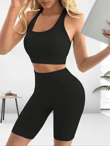 Women's Solid Color High Waist Gym Shorts, Comfy Breathable Seamless Skinny Shorts for Yoga Gym Workout Running, Ladies Sportswear for All Seasons