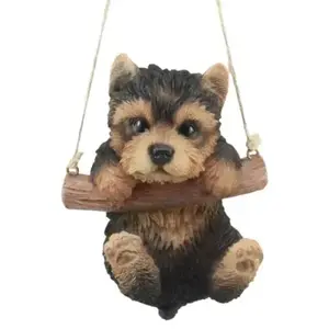 Ebros Teacup Yorkie Puppy Macrame Branch Hanger 5.5"Tall With Jute Strings