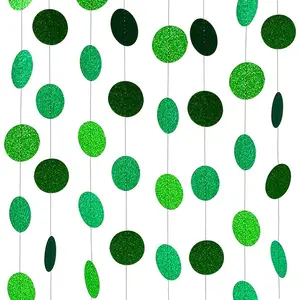 Glitter Green Paper Garland Circle Dot Party Banner Hanging Streamer Backdrop Decorations for Green Theme Party, St Patrick's Day, Wedding, Birthday, Baby Shower Party Supplies 40 Feet