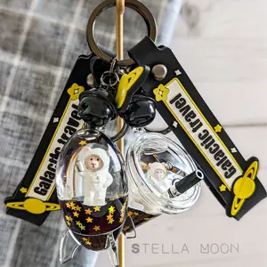 Black Liquid Astronaut Keychain, Teddy Bear Space Suit, Rocket Ship & Cup Design, Gold Star Glitter Key Accessory, Space Key Ring Charm cute keychain