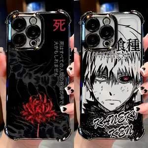 New Japanese design phone case of the anime Tokyo Ghoul trend, compatible with models for iPhone 17 Air 16 Promax 15 Plus 14 13 12 11 & Samsung Galaxy S26 Ultra S25 Plus S24 S23 FE S22, with a soft transparent back for drop protection