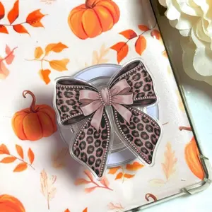 Coquette Leopard Bow Phone Grip, Trendy Girly Aesthetic Magnetic Kickstand Holder, Cute Fashion Gift for Women