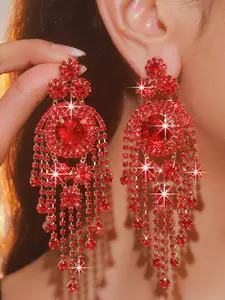 Luxury Silver Color Crystal Earrings for Women, Long Tassel Design, Perfect for Parties Weddings Holidays, Rhinestone Earrings