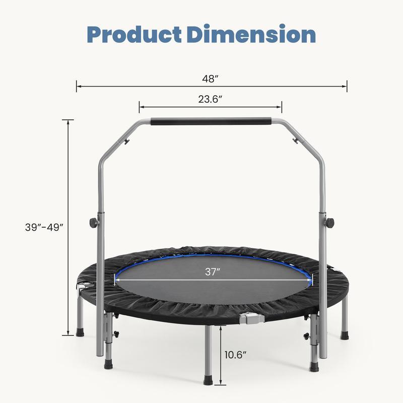 "Sweet Furniture Foldable Mini Trampoline for Adults – 40''/48'' Rebounder with Adjustable Bar for Ultimate Cardio, Strength, & Fun Workouts!" Does not apply