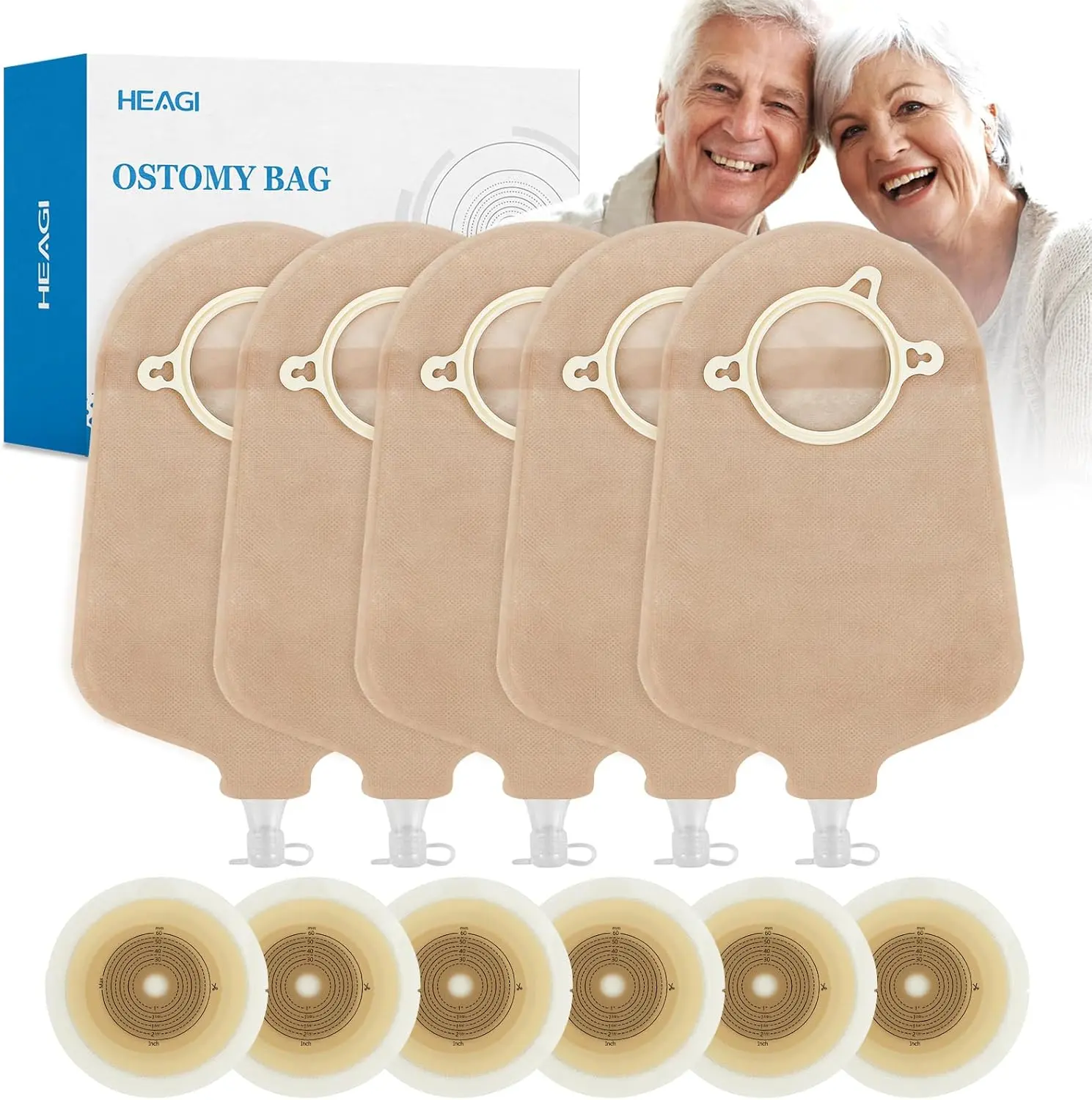 30 PCS Urostomy Bag, Two Piece Ostomy Supplies for Colostomy Ileostomy Stoma Care, Urostomy Supplies, Max Cut 45mm (20 X Colostomy Bags+ 10 X Skin Barrier）