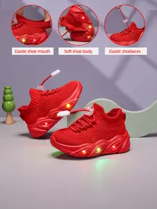 New Children's and Teenagers' Infant Casual Fashion Shockproof Wear-resistant Cool Glowing LED Light Sole Lightweight Breathable Low-top Mesh with Quick Lacing Outdoor Indoor Walking Running Learning Step Sports Leisure Running Shoes