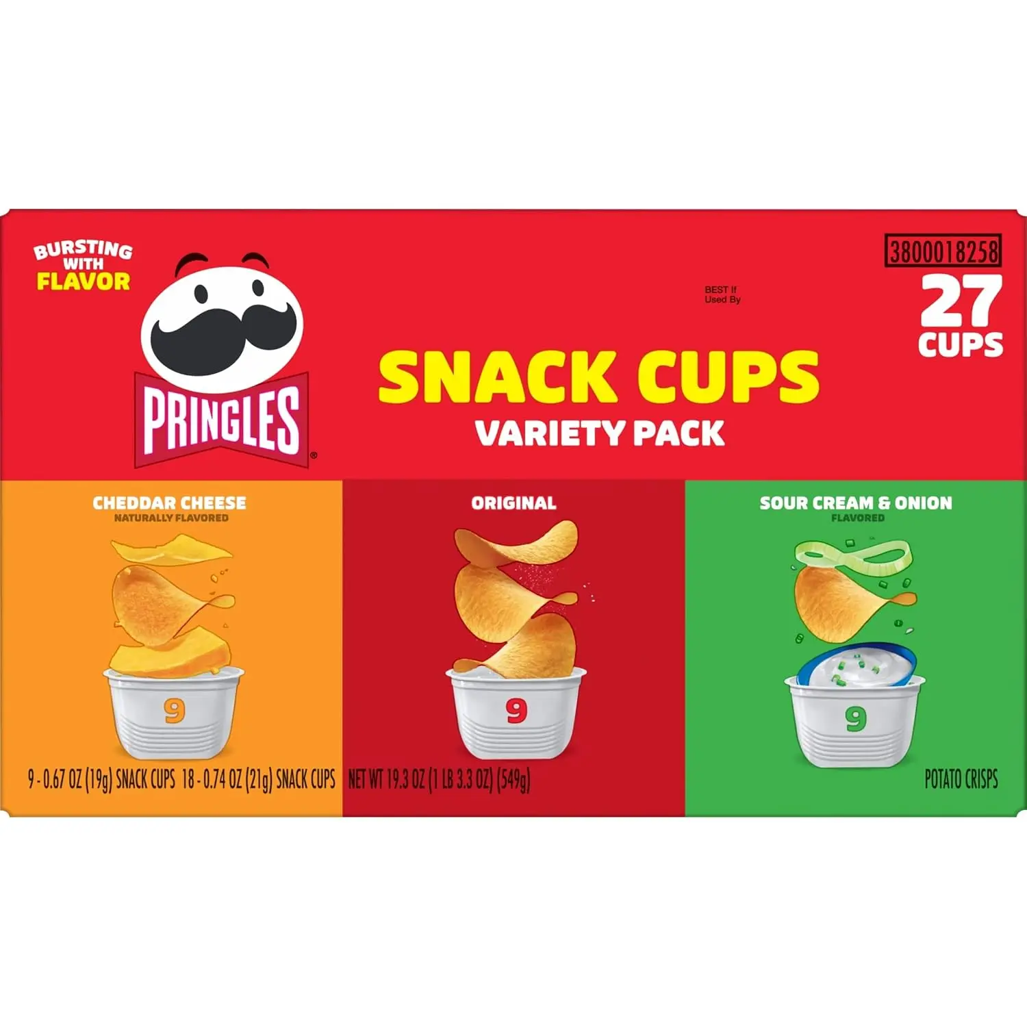 Potato Crisps Chips, Lunch Snacks, Snack Cups, Variety Pack, 19.3oz Box (27 Cups)