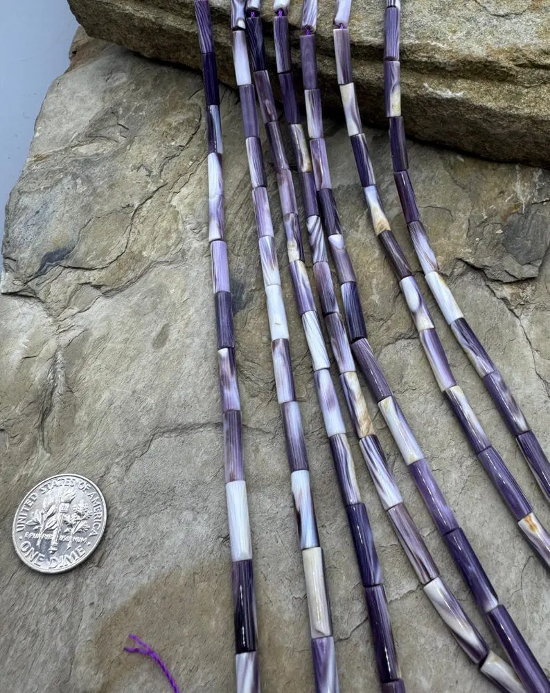 Purple Wampum Quahog Shell 4x14mm Tube Beads 16 Inch Strand Traditional Eastern Woodlands Native American Craft