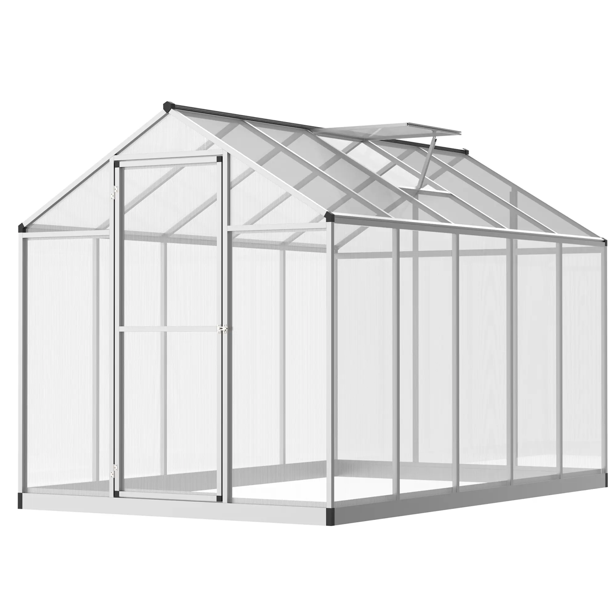 Outsunny 6' x 6' Greenhouse for Outdoors, Polycarbonate Greenhouse with Rain Gutter and Roof Vent, Aluminum Walk-in Green Houses for Outside Patio Backyard Garden