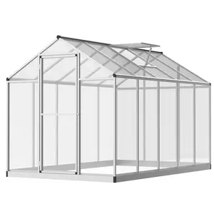 Outsunny 6' x 6' Greenhouse for Outdoors, Polycarbonate Greenhouse with Rain Gutter and Roof Vent, Aluminum Walk-in Green Houses for Outside Patio Backyard Garden