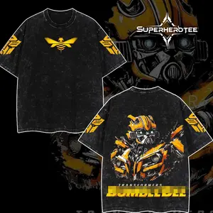 [ superhero tee ] Superstyle Limited Edition Yellow Autobot  War Superhero Comics Edition Double Print Lightweight Acid Washed Tee Hoodie Sweater Graphic Design Top Cotton Streetwear Comic T-Shirt Clothes Menswear Womenswear