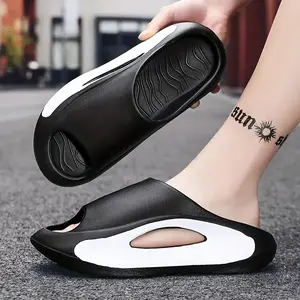 Men’s Lightweight EVA Cloud Slides – Color Block Hollow Non-Slip Slippers for Indoor Outdoor Beach