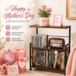 Aquzee Durable Wooden 3-Tier CD Storage Shelf - Rustic Brown Corner Shelf with Adjustable Dividers, Holds 70 CDs, DVDs, Games, Easy Assembly, Weather Resistant, Space Saving, Multi-Purpose Organizer,gift,CD Storage Rack