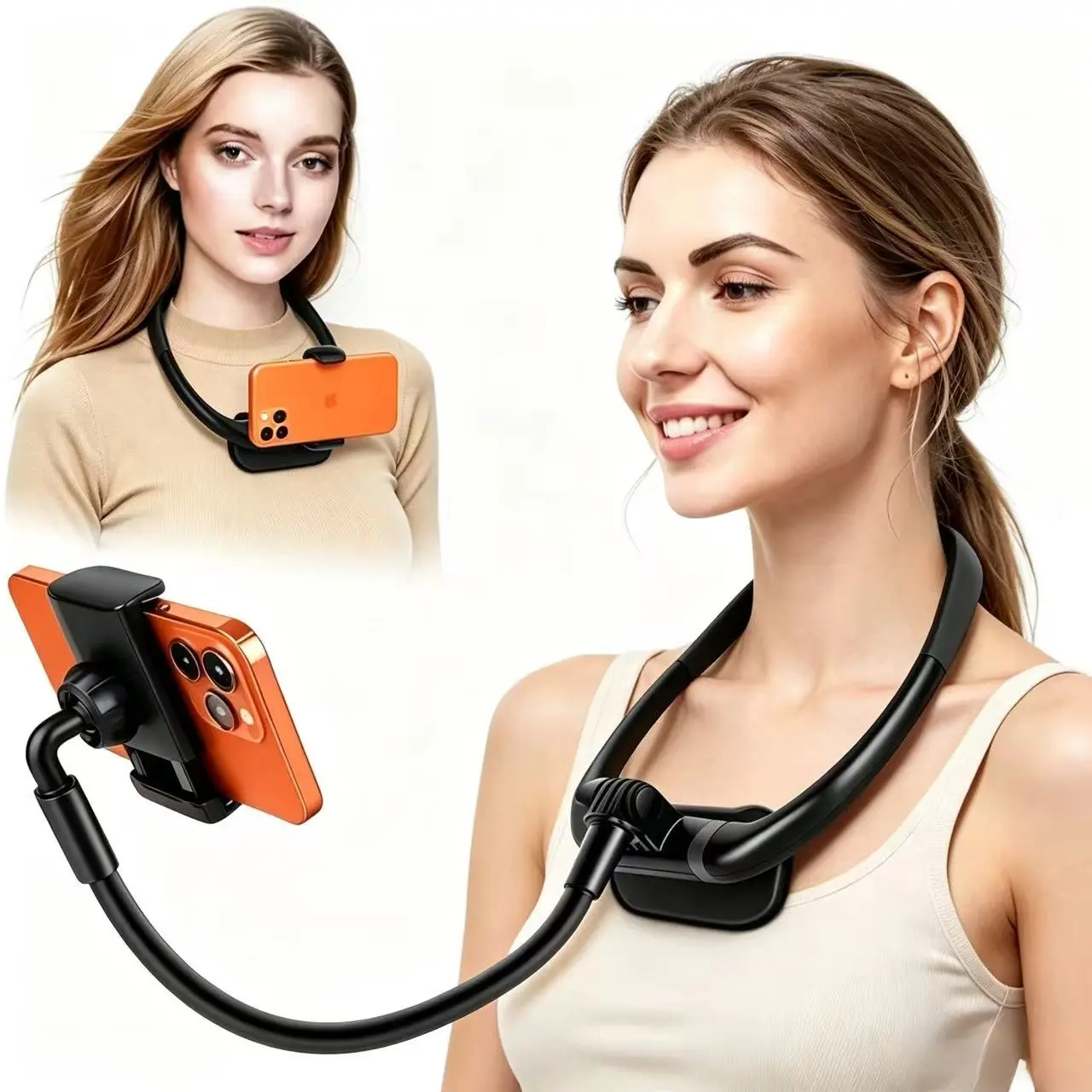 Multifunctional Metal Neckband Smartphone Mount - ABS Desktop Cellphone Stand with Live View, Live Streaming, Party, Outdoor Recording Mobile Accessories