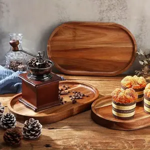 3pc Natural Wood Oval Serving Tray, Versatile for Coffee & Snacks