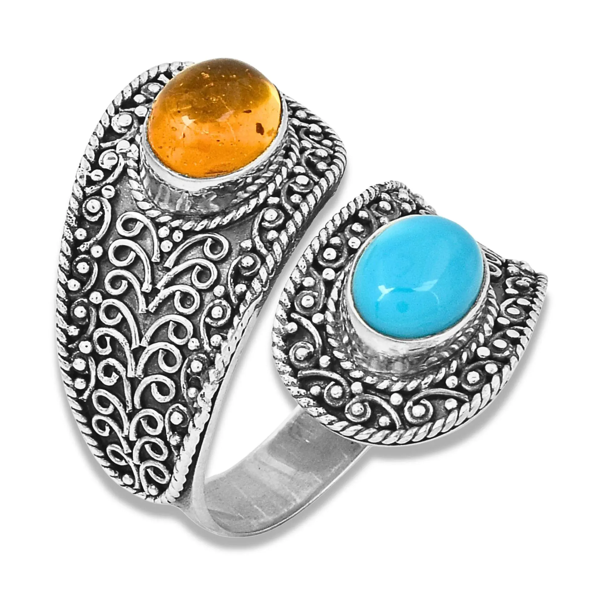 Artisan Crafted Sterling Silve r Amber & Turqu oise Ring