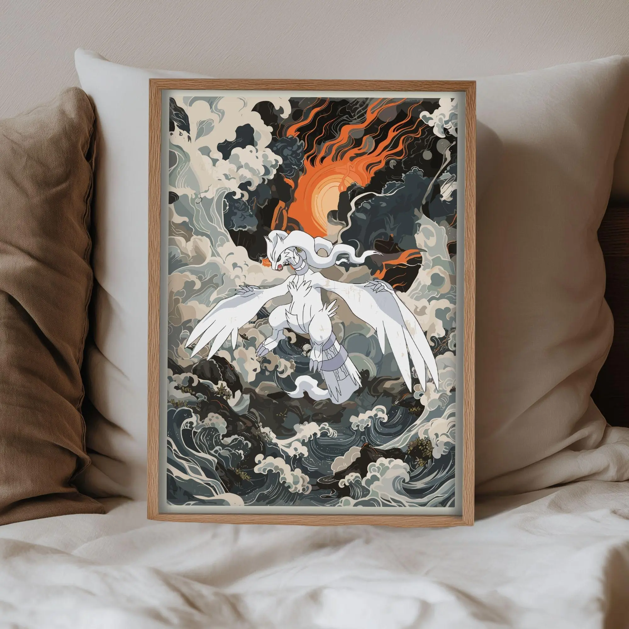 Reshiram Japanese Art Print Legendary Pokémon Anime Wall Decor Poster, Pokémon Fan Gift, Aesthetic Gaming Room Art
